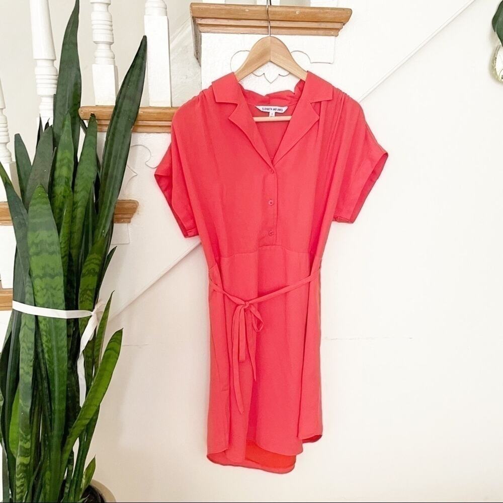 Elizabeth & James Red Polyester Belted Mini Shirtdress Size Small